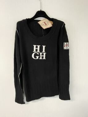 High Society Sweater Womens Small Thomas Faussner Pullover $160 Black Knit N213